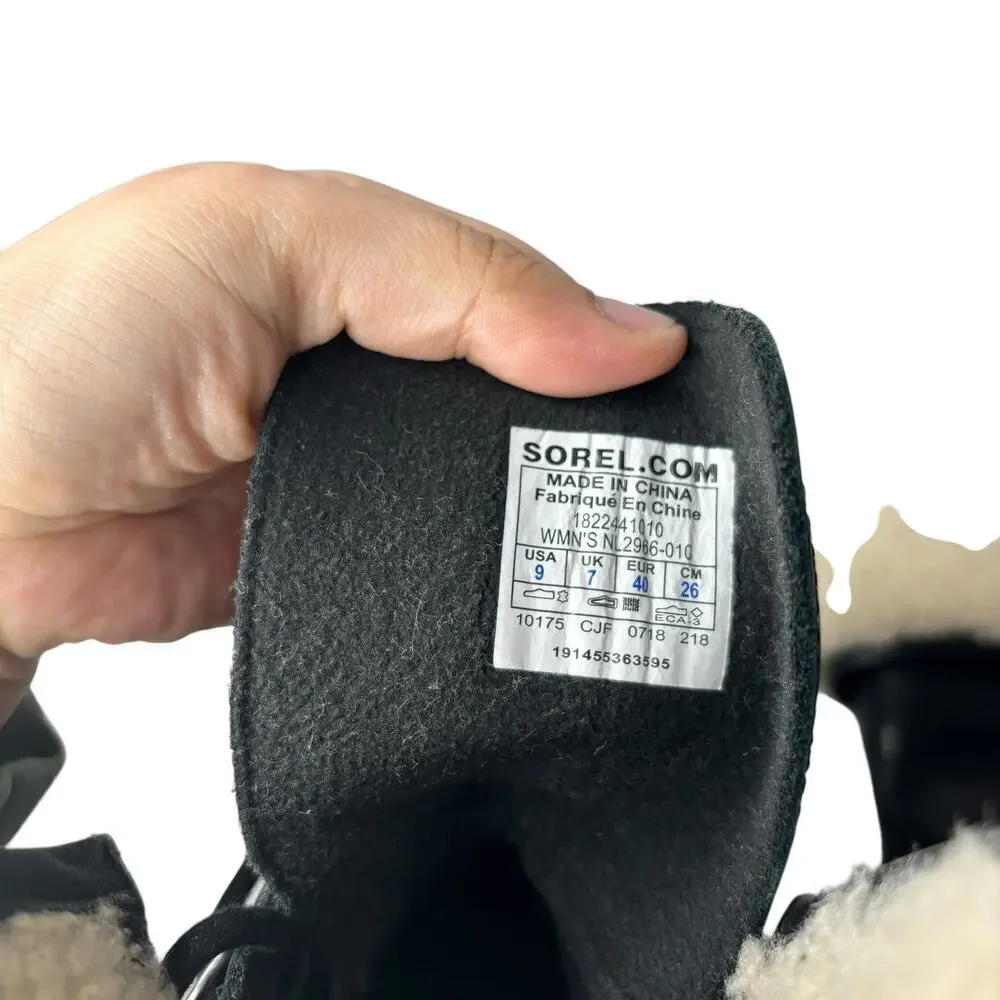 Sorel After Hours Lace-Up Faux Shearling Boots Black Size 9